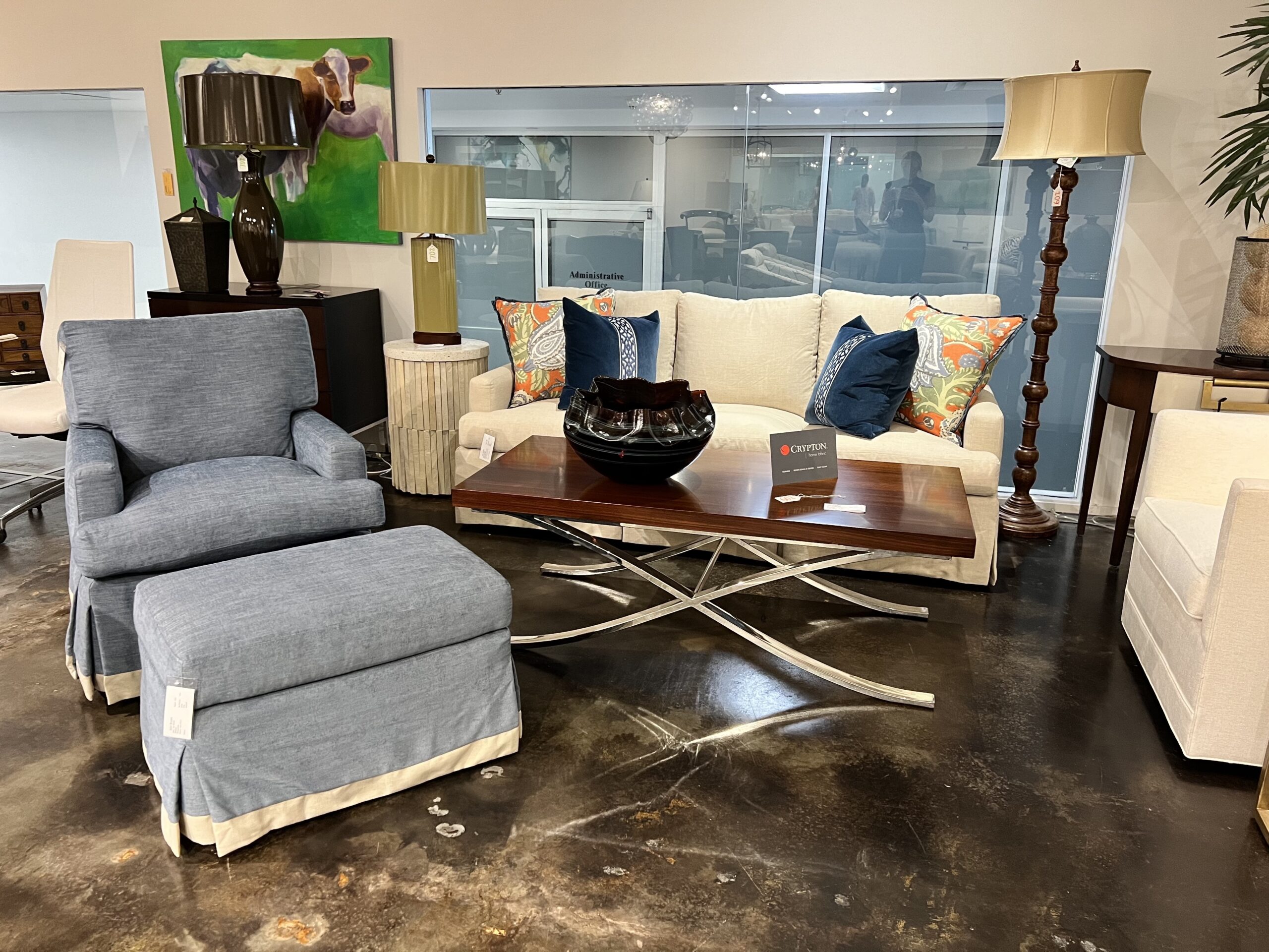 Newton Coley Swivel Glider and Ottoman | RETAIL: $4,770
SALE: $2,060
Newton Coley Sofa | RETAIL: $5,685
SALE: $2,499